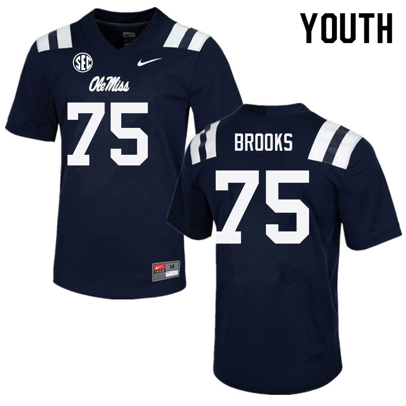Youth #75 Mason Brooks Ole Miss Rebels College Football Jerseys Sale-Navy